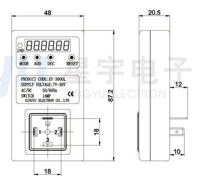 自動循環(huán)開關電子定時器結構尺寸圖